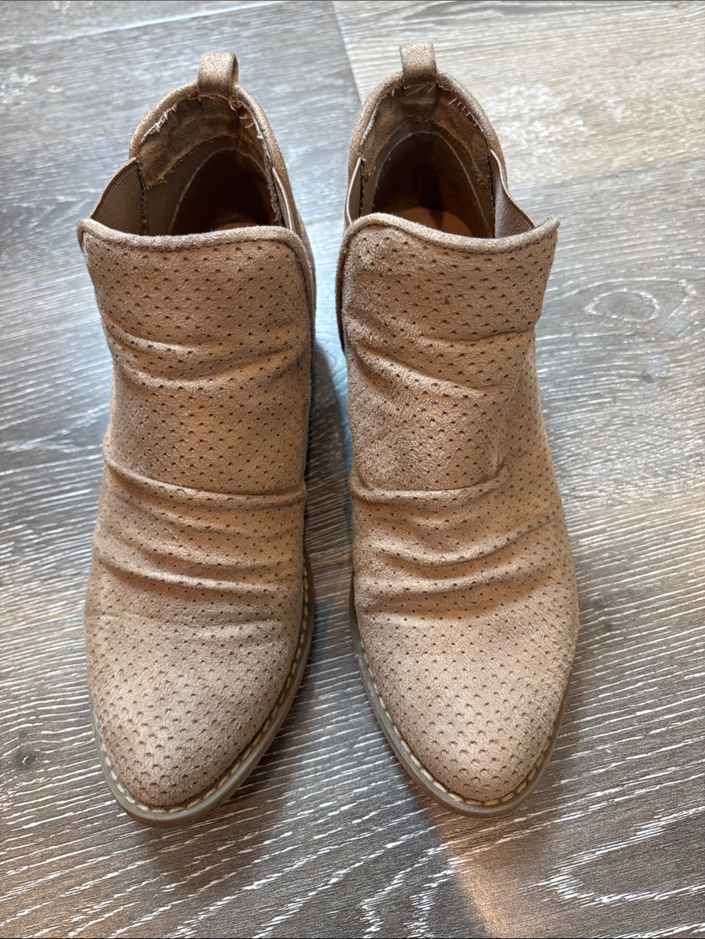 Report Taupe Perforated Slip-On Ankle Booties